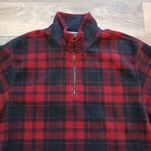 Vintage Izod Pullover Mens Medium Red Plaid Fleece Quarter‎ Waist Cinch Zip Y2K